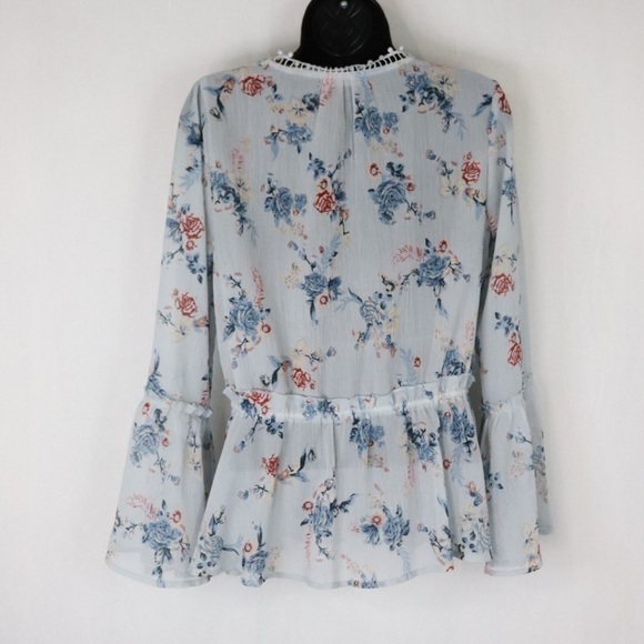 🦩 AMANDA GREEN Bohemian Trumpet Sleeve Floral Semi Sheer Blouse (🦩2 for $25) - Picture 11 of 14